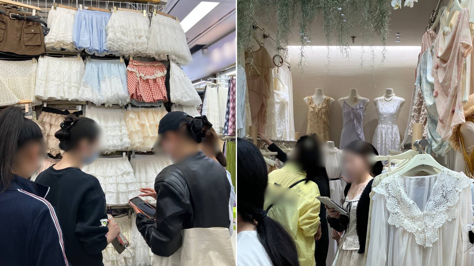 広州の卸売ビルでバイヤーが商品を選んでいる様子。市場によって雰囲気は異なるが、実物を手に取って選べるのが現地仕入れの強み。